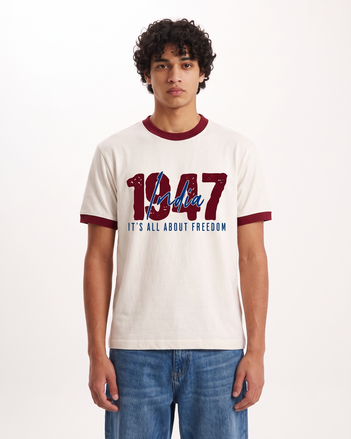 1947 Ringer Tee | 220 GSM 96% Cotton Lycra Off-White & Maroon Ringer T-Shirt