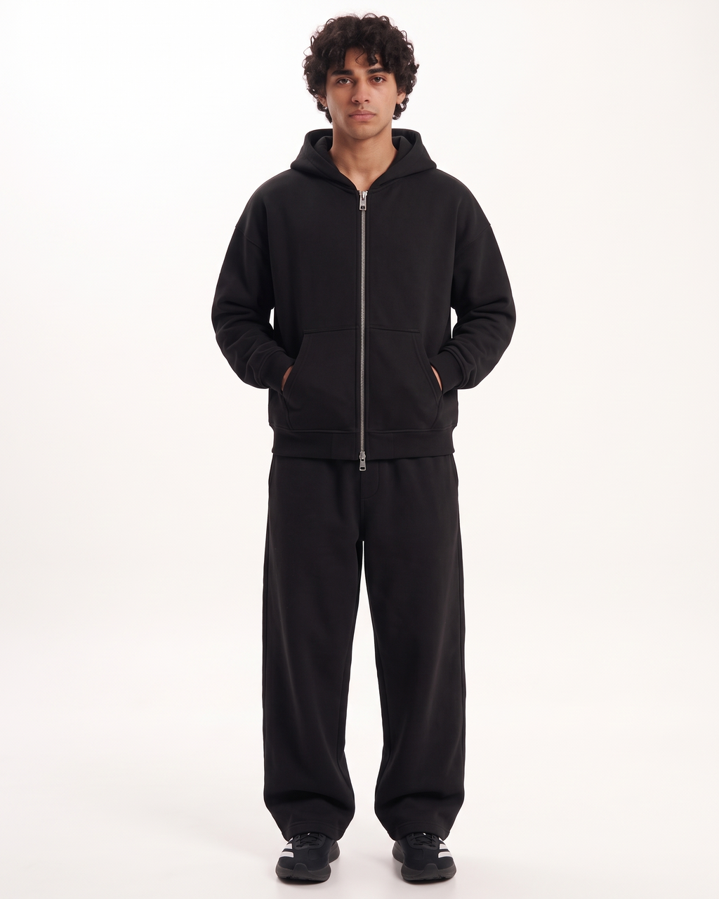Black Boxy Dual Zipper Hoodie | 360 GSM Cotton Boxy Hoodie