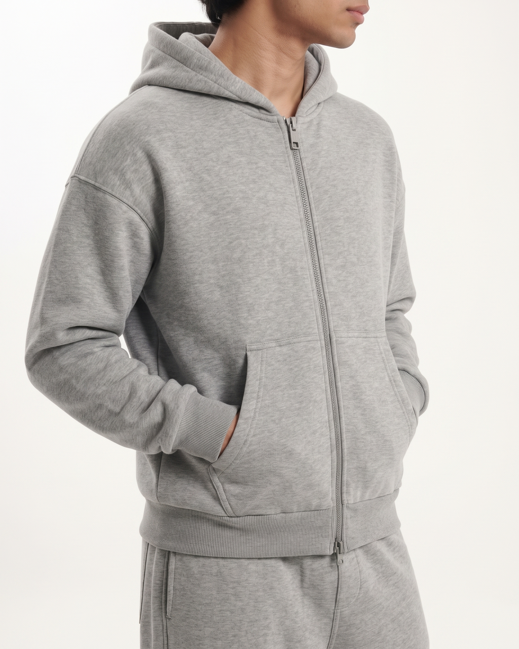 Grey Boxy Dual Zipper Hoodie | 360 GSM Cotton Boxy Hoodie