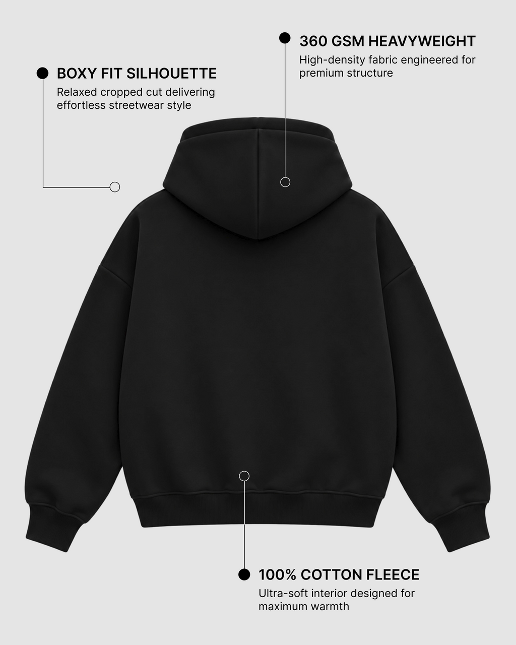 Black Boxy Hoodie | 360 GSM Cotton Winter Hoodie