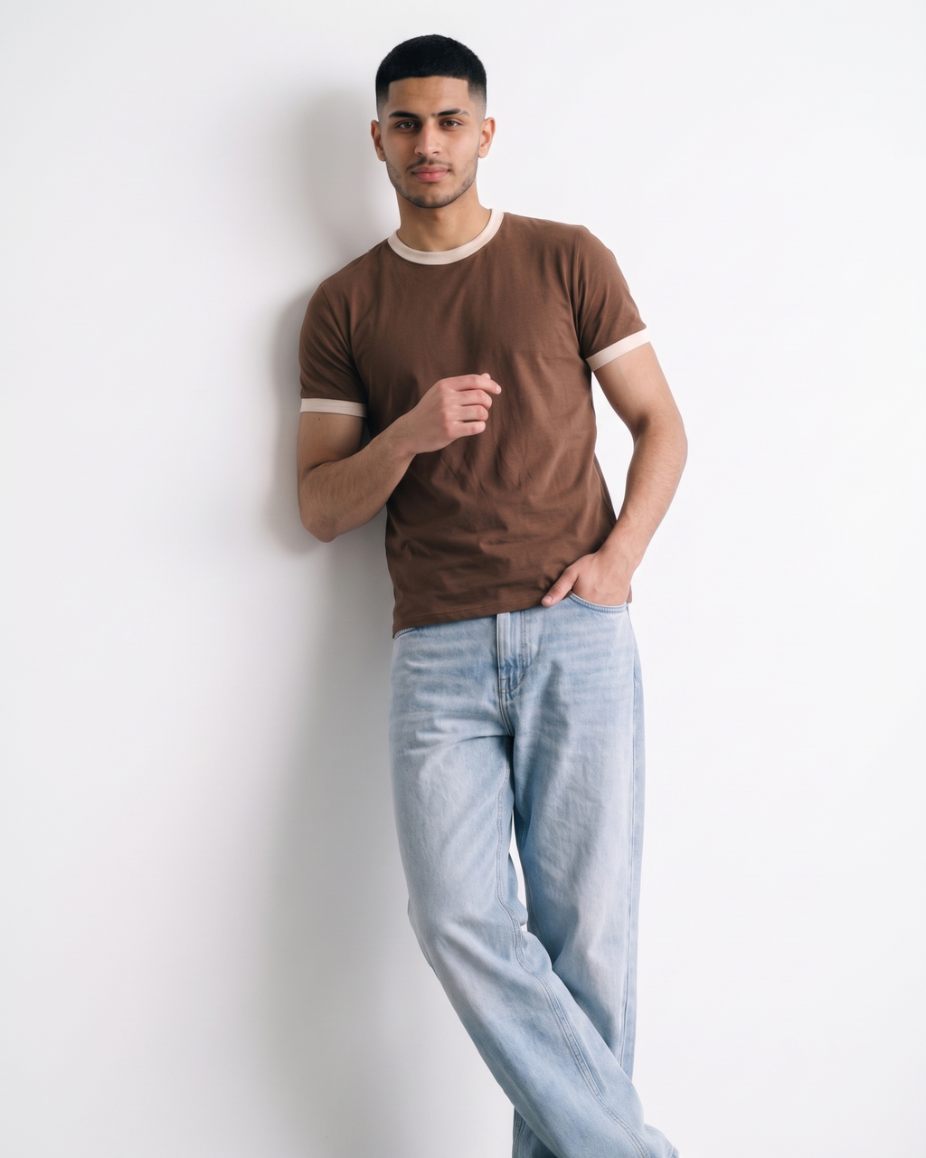 Mousse & Cream Ringer T-Shirt | 220 GSM 96% Cotton Lycra Ringer Tee