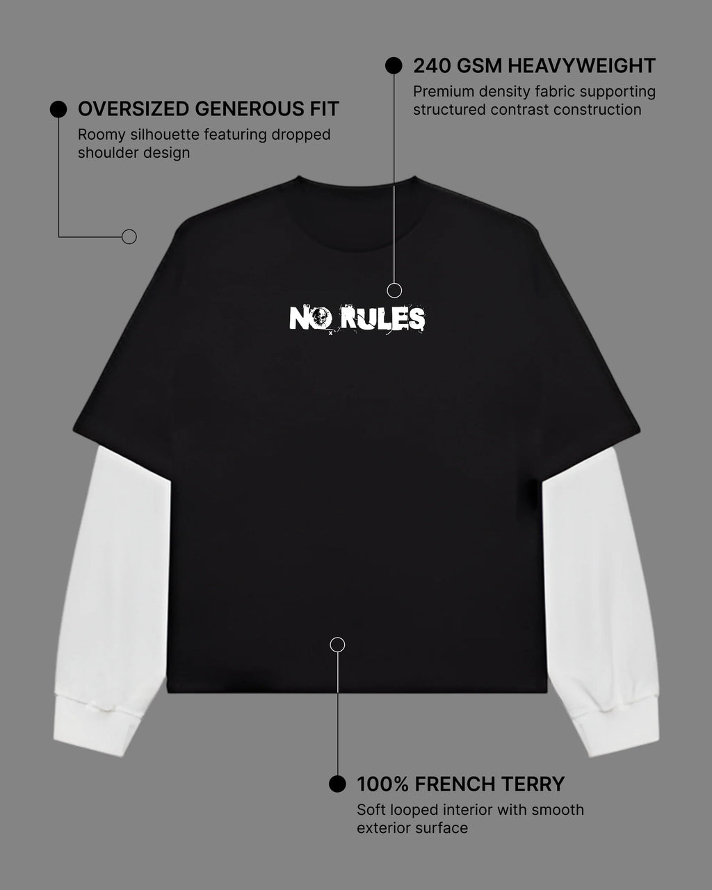 Dope Mode Oversized Tee | 240 GSM French Terry Cotton Black with White Sleeves