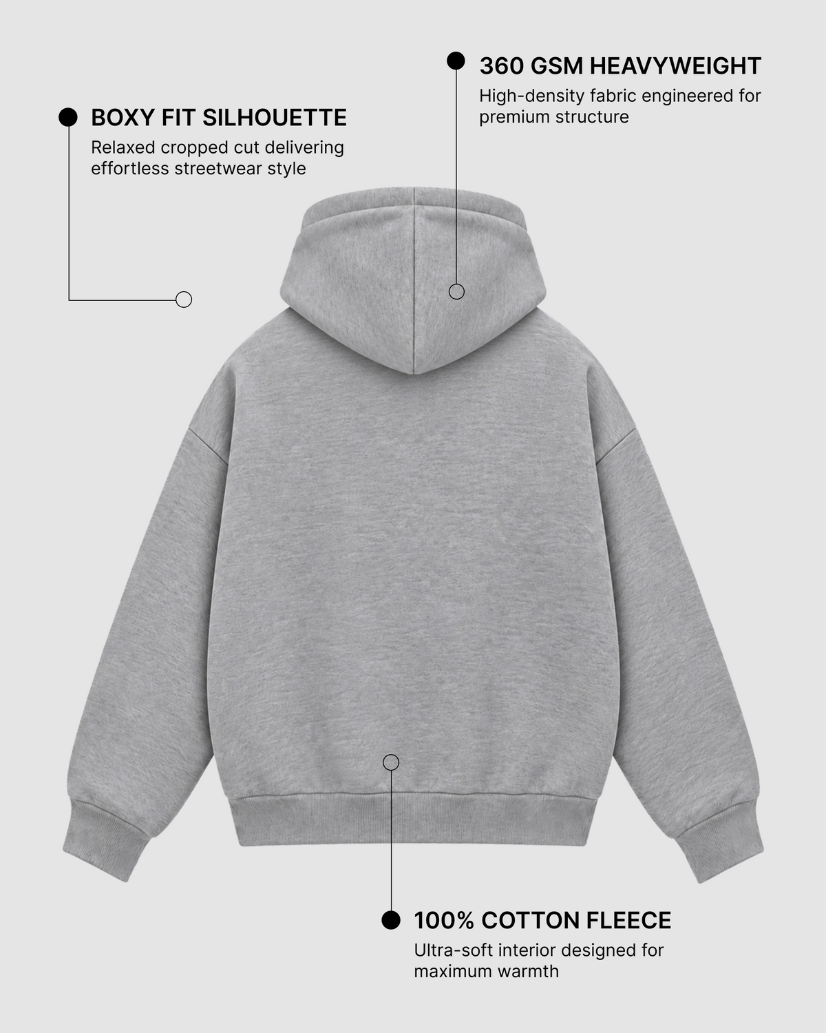 Grey Boxy Dual Zipper Hoodie | 360 GSM Cotton Boxy Hoodie
