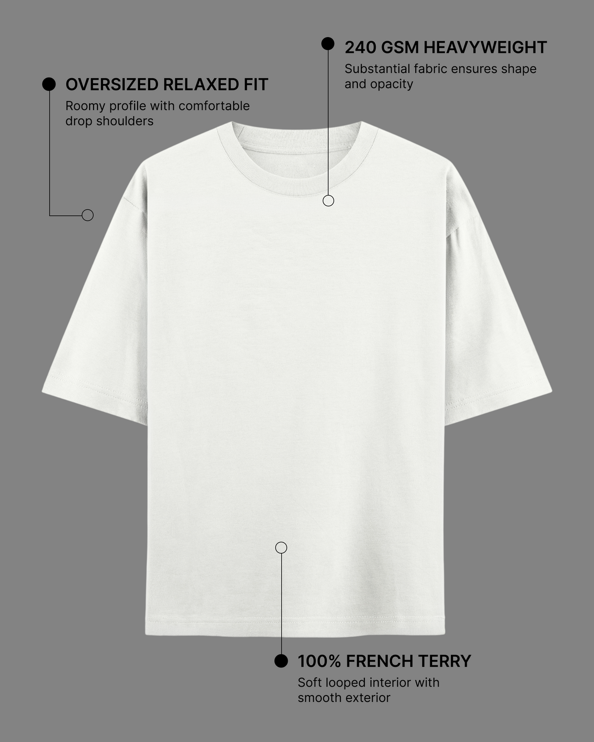 Leave Nothing But Footprints White Oversized Tee | 240 GSM French Terry Cotton Graphic Tee