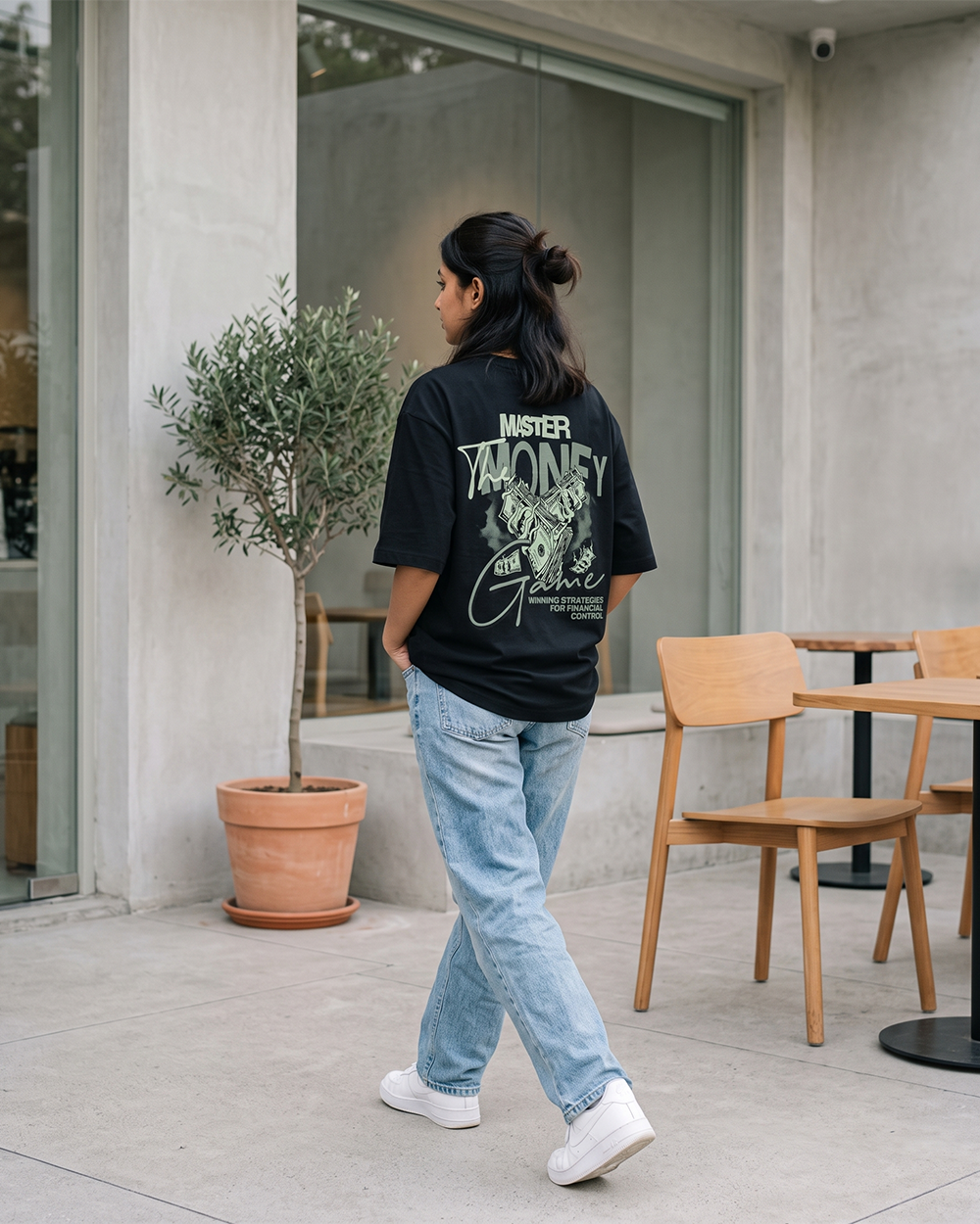 Money Game Oversized T-Shirt | 240 GSM French Terry Cotton Black Graphic Tee