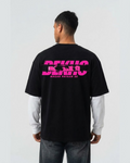 Piche To Dekho Black With White Sleeve Oversized T-Shirt | 240 GSM French Terry Cotton Graphic Tee